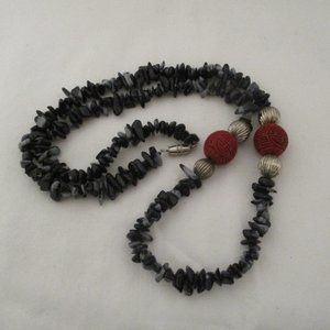 Snowflake Obsidian Chinese Happiness Necklace